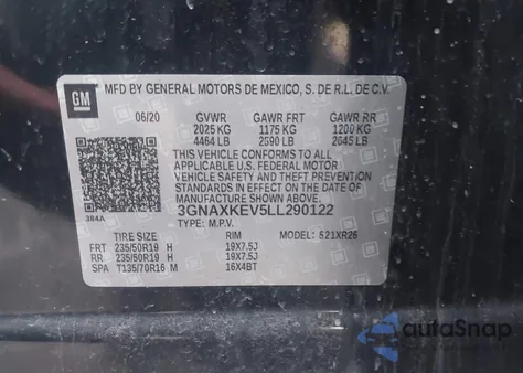 2020 Chevrolet Equinox Fwd Lt 1.5L Turbo from USA, damaged, VIN 3GNAXKEV5LL290122